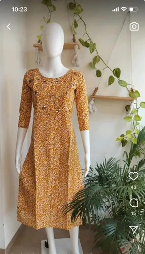 Pure Cotton Handwork Kurti - Mustard Yellow